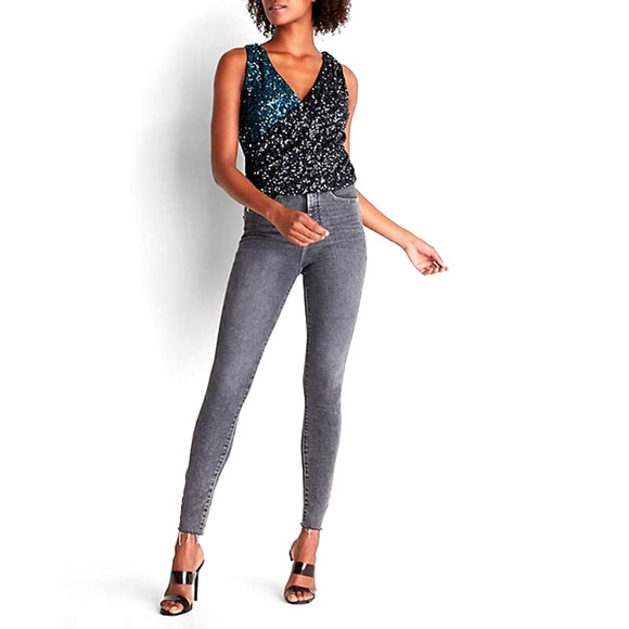 NWT Express Sequin Color Block Faux Wrap Tank Top - Large - Picture 2 of 15